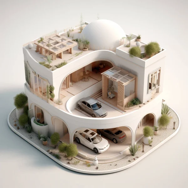 Ilustración Isométrica Una Casa Bunglow Basada Arquitectura Árabe Griega Techo —  Fotos de Stock