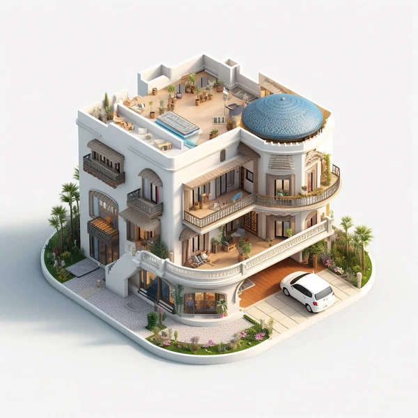 Isometrische Illustratie Van Een Bungelhuis Basis Van Arabische Griekse Architectuur — Stockfoto