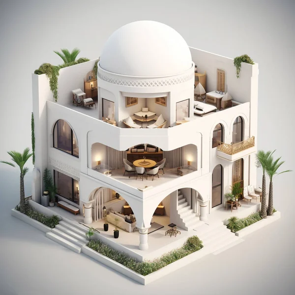 Illustration Isométrique Bunglow House Basé Sur Architecture Arabe Grecque Toit — Photo