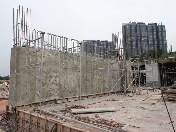 stock image SELANGOR, MALAYSIA - JULY 23, 2022: Retaining wall is under construction. The retaining wall was built according to the engineer's design. The site is excavated to build the foundation structure