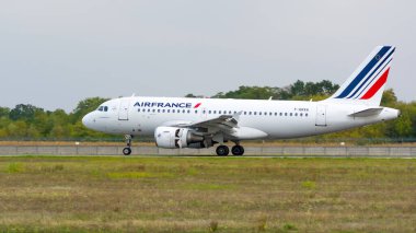 Boryspil, Ukrayna - 10 Ekim 2020: Boryspil Uluslararası Havaalanı, Air France 'ın Airplane Airbus A319 (F-GRXA)