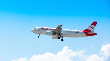 Boryspil, Ukrayna - 6 Haziran 2019: Avusturya Havayolları Airbus A320 (OE-LBP) Boryspil Uluslararası Havaalanından havalanmaktadır