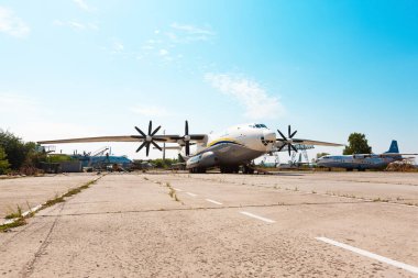 Gostomel, Ukraine - August 20, 2020: Airplane Antonov AN-22A in Gostomel Airport clipart