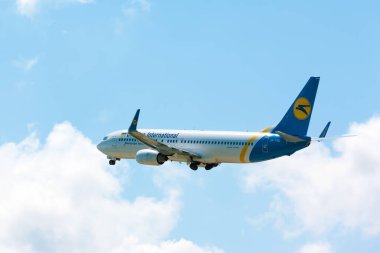 Boryspil, Ukrayna - 6 Haziran 2019: Ukrayna Uluslararası Havaalanından kalkan Boeing 737-800 (UR-PSQ) uçağı