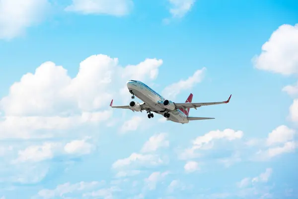 stock image Boryspil, Ukraine - June 6, 2019: Airplane Boeing 737-800 (TC-JVK) of Turkish Airlines is taking-off from Boryspil International Airport