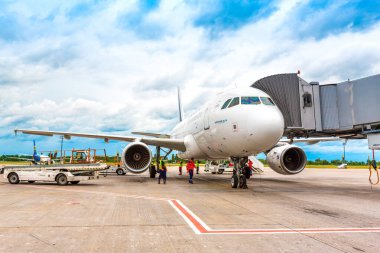 Boryspil, Ukrayna - 14 Temmuz 2020: Airplane Airbus A319 (F-GRHR) Boryspil Uluslararası Havaalanı