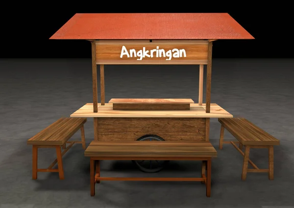 3D模型 Angkringan手推车 出售包装米 油炸食品等各种食品的地方通常位于路边 或村庄角落的简易摊位 — 图库照片#