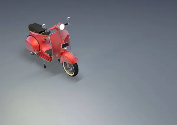 从正面看一辆红色旧摩托车的组成 3D渲染 — 图库照片#