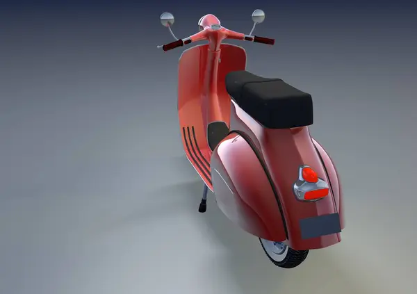 从背面看一辆红色旧摩托车的组成 3D渲染 — 图库照片#