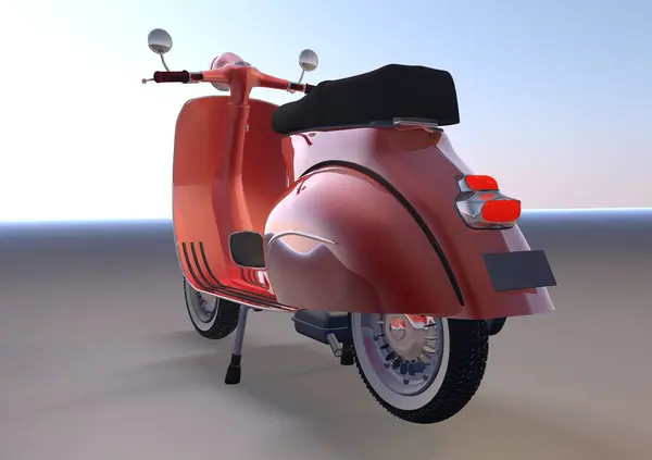 从后面看到的红色旧摩托车 3D渲染 — 图库照片#