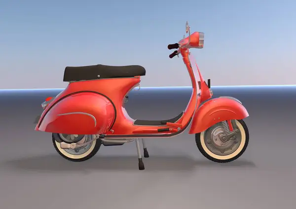 从侧面看到的红色旧摩托车 3D渲染 — 图库照片#