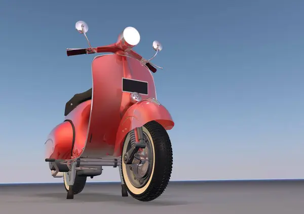从前面看到的红色旧摩托车朝下看 3D渲染 — 图库照片#