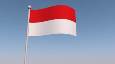 3D canlandırma, Endonezya bayrağının mavi gökyüzü arka planında dalgalanan basit canlandırması.