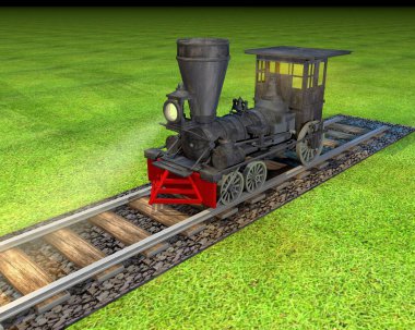 3D görüntüleme, antik buharlı tren lokomotifi.