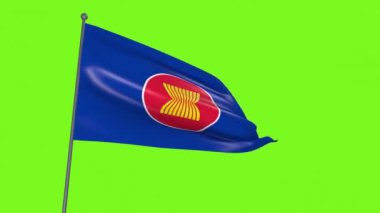 Güneydoğu Asya Ulusları Derneği veya ASEAN bayrağı yeşil ekran arka planında dalgalanmakta.
