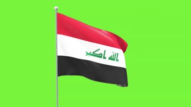 Irak Cumhuriyeti bayrağı yeşil ekran arka planında rüzgarda sallanıyor.