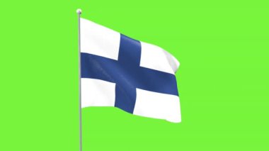 Finlandiya Ulusal Bayrağı, rüzgarda dalgalanan yeşil ekran arka planında