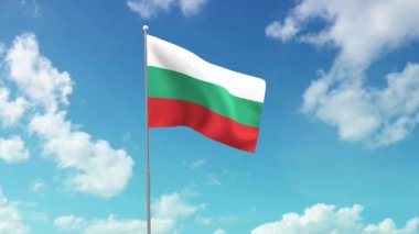 Bulgar cumhuriyetinin ulusal bayrağı mavi gökyüzünde dalgalanıyor.