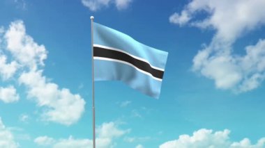 Botswana Cumhuriyeti 'nin ulusal bayrağı mavi gökyüzünde dalgalanıyor..