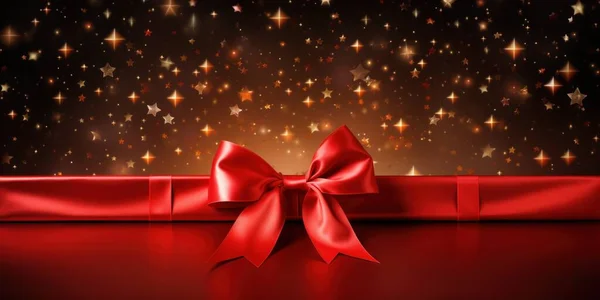 Karácsonyi Ajándék Piros Szalaggal Kiváló Minőségű Illusztráció Stock Fotó