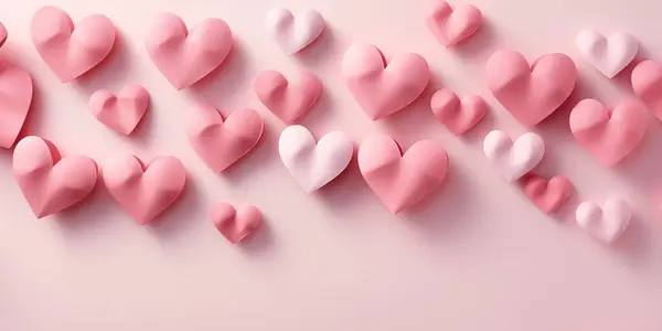 Pinkfarbene Herzformen Auf Rosa Hintergrund Banner Für Valentin Romantische Illustration lizenzfreie Stockbilder