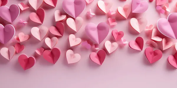 Розовые Формы Сердца Розовом Фоне Баннер Валентинки Трехмерное Изображение Стоковое Изображение