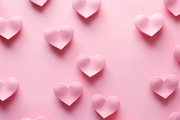 Pinkfarbene Herzformen Auf Rosa Hintergrund Banner Für Valentin Romantische Illustration Stockfoto