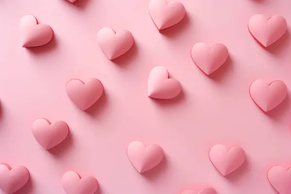 Pinkfarbene Herzformen Auf Rosa Hintergrund Banner Für Valentin Romantische Illustration lizenzfreie Stockbilder