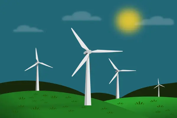 Arka planda yeşil yapraklı rüzgar türbinlerinin çizimi