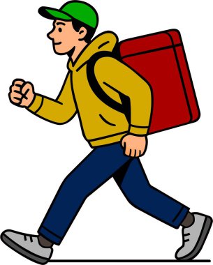 Büyük bir bavul üzerinde yürüyen teslimatçı çizgi filmi.