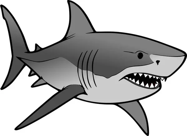 Köpekbalığı çizgi film karakteri vektör çizimi beyaz üzerinde izole
