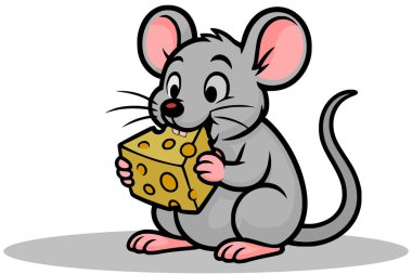 Çizgi film faresi bir parça peynir yer.