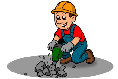 Kaya matkabıyla çalışan inşaat işçisi.