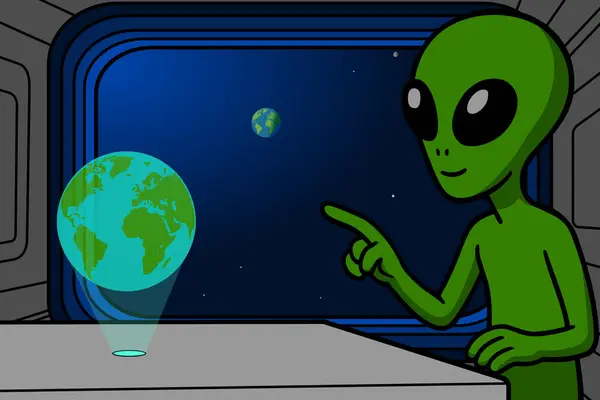 Uzaylılar uzayda Dünya 'yı gösteriyor.