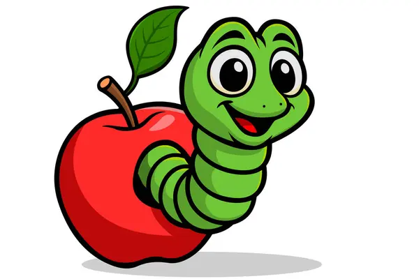 Kırmızı elmada yaşayan mutlu solucan.