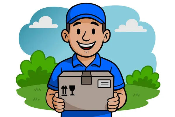 Bir karton kutu tutan teslimatçı