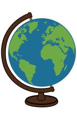 Mavi bir okyanus küresi üzerinde kıtaları gösteren Dünya küresi çizimleri