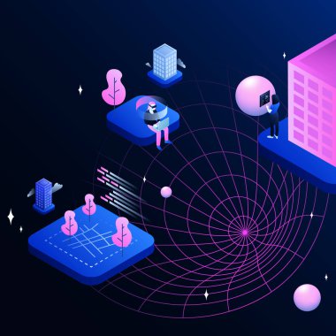 Kişisel Metaverse İllüzyonunu geliştiriyoruz. MetaWorld 'e dalın. Vektör illüstrasyonu
