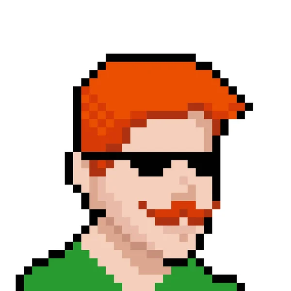 Nft Concept Pixel Art Style Man Ginger Hair Mustache Wearing — Stock Vector