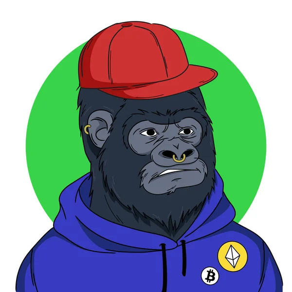 大猩猩迷上了帽衫和棒球帽 矢量说明 — 图库矢量图片