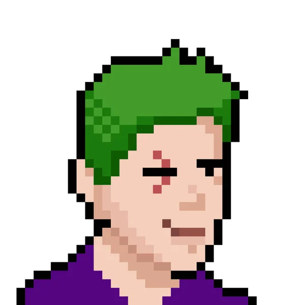 Computer Game Character Green Hair Scar His Eye Pixel Art — Stock Vector