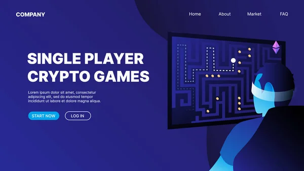 stock vector A man playing crypto games. P2E Crypto Games Landing Page Concept. Singe player crypto games. Vector illustration