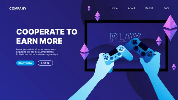 stock vector P2E Crypto Games Landing Page Concept. Choose your joystick. Earn money playing crypto games. Vector illustration