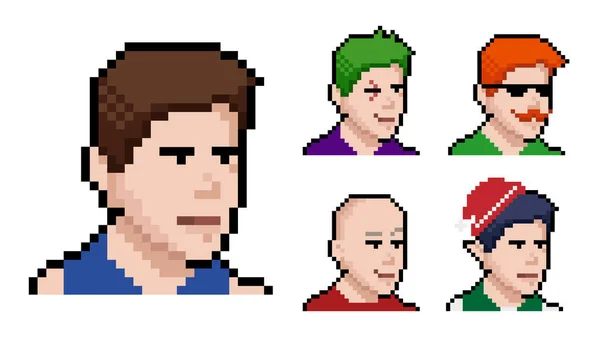 Set Personaggi Artistici Pixel Diversi Stili Illustrazione Vettoriale — Vettoriale Stock