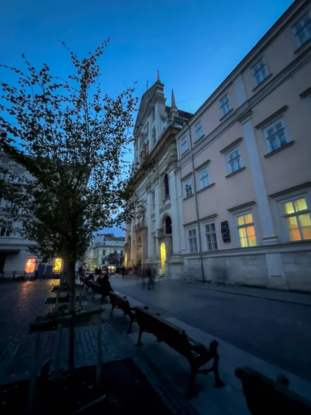 Ukrayna Nın Sonbahar Mevsiminde Lviv Şehrinin Mükemmel Gece Manzarası — Stok fotoğraf
