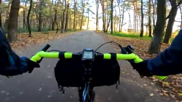 Sonbahar Sezonunda Yollarda Çakıl Bisikleti Sürmek — Stok video