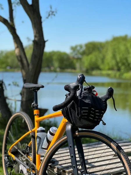 stock image Gravel bicycle in the city park on the spring season