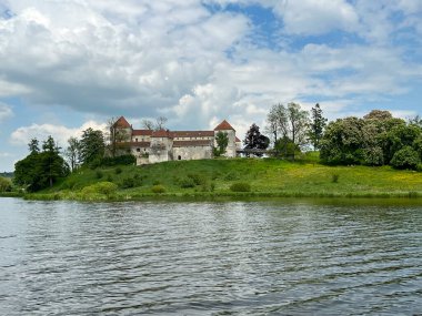 Ukrayna 'nın batısındaki eski şatonun mimarisi. Güneşli bir günde mükemmel bir mimari yapı.