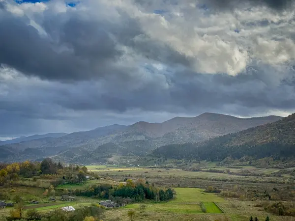 The landscape of Carpathian Mountains in the cloudy weather. Perfect weather condition in the spring season