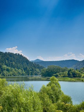Bulutlu havada Karpat Dağları 'nın manzarası. Yaz mevsiminde hava çok güzel.